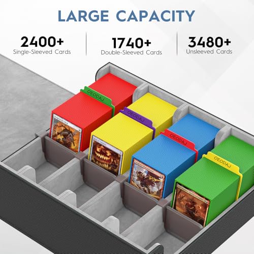 Leather Card Storage Box, 24 Dividers, 3200+ Card Deck Case