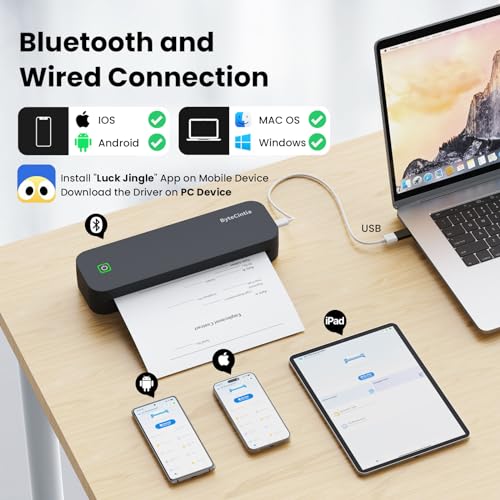 ByteCintia Portable Printer: Bluetooth, 8.5x11 Inch, Android/iOS Compatible, Inkless Mobile for Office, School