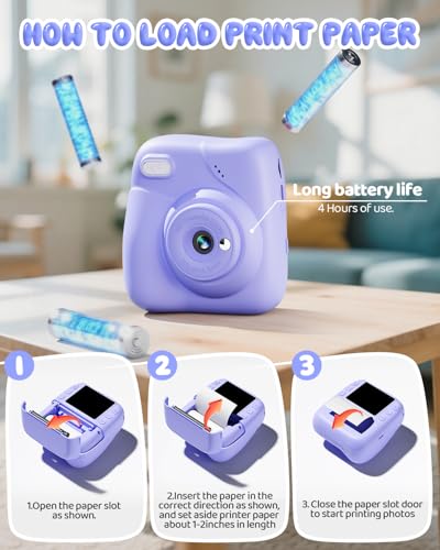 CAMCLID Kids Instant Print Camera, 1080P, 32G Card, 3 Rolls Paper, Childrens Toy Christmas Birthday Gifts 3-12 Year Olds Girls Boys