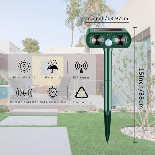 Solar Animal Repeller 2025: Waterproof Deer Deterrent with Motion Sensor & Flashing Light - Repels Deer, Rabbits, Raccoons - Inch