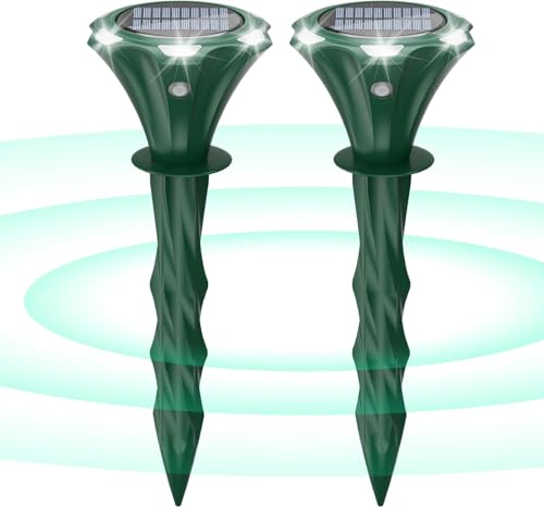 Solar Powered Mole & Snake Repellent: Motion Detection LED, Waterproof, Ultrasonic - Get Rid of Vole, Rabbit, Gopher, Raccoon