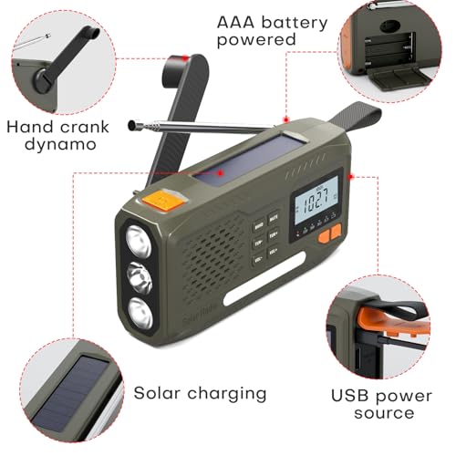 Joudix Solar Radio 4500mAh Battery AM/FM Crank LCD Display