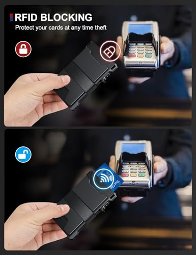 dwnkove Aluminum Pop Up Wallet for Men, RFID Blocking, Holds 12+ Cards, Front Pocket, Durable Metal Design