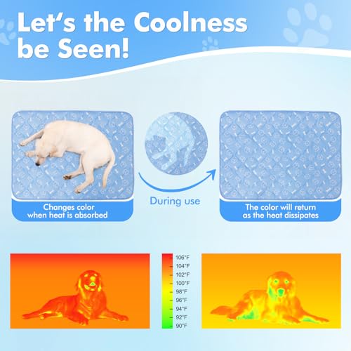 Rywell Dog Cooling Mat 2.0 - Thicken, Waterproof, Color Changing - For Extra Large Dogs - Summer Pet Cooling - Washable & Non-Toxic