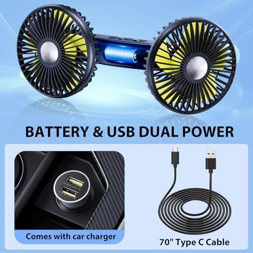 Nauttxon Car Backseat Battery Fan - Rechargeable, 360° Rotatable, Separate Control, Cold Air Blower for Kids, SUV, RV