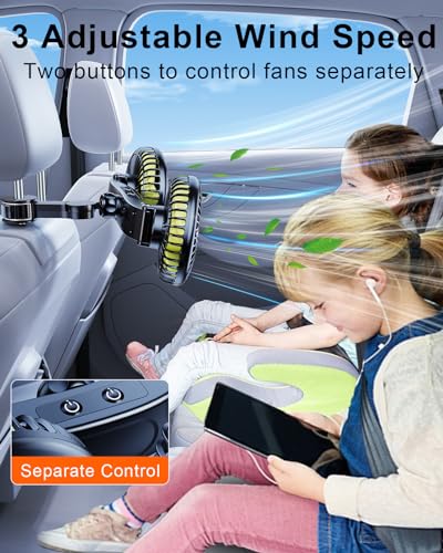 Nauttxon Car Backseat Battery Fan - Rechargeable, 360° Rotatable, Separate Control, Cold Air Blower for Kids, SUV, RV