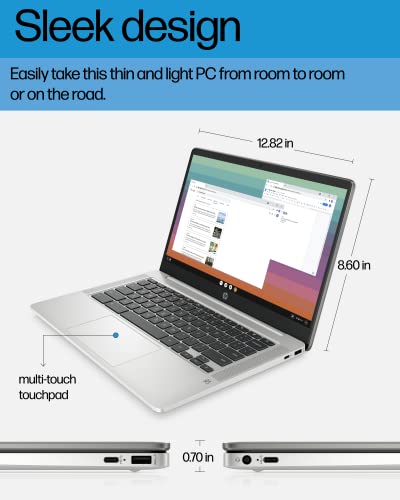 HP Chromebook 14 Laptop, Intel Celeron, 4GB RAM, 64GB eMMC, 14" HD, Chrome OS, Thin Design, 4K Graphics, Long Battery Life
