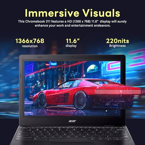 Acer Chromebook 311 11.6 inch Laptop, Intel Celeron, UHD Graphics, 4GB RAM, 224GB Storage, Chrome OS, Wi-Fi 5