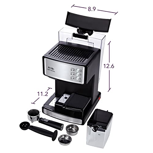 Mr. Coffee Espresso Machine: Stainless Steel, Milk Frother, 15-Bar Pump - Ideal for Home Baristas