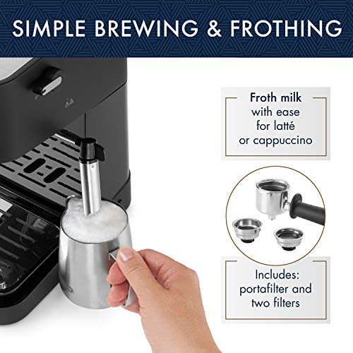 De'Longhi Stilosa Espresso Machine: Compact Maker, 15 Bar Pressure, Steam Wand for Lattes, Cappuccinos - Tamper Included
