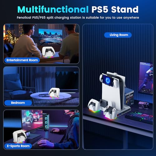 Fenolical PS5/Slim Stand with Cooling Station, Controller Charging, 3 Levels Cooling Fan