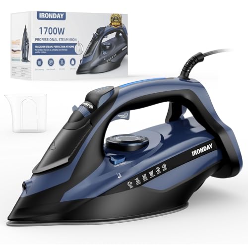 Fast Heating 1700W Steam Iron: Precision Thermostat, Ceramic Soleplate, Auto shutoff - Burst Steam, Self-Cleaning - Ironing Clothes at Home