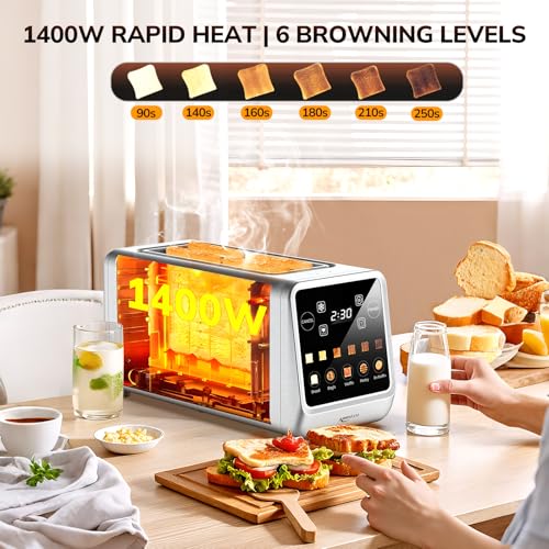 Keenstone 4 Slice Smart Toaster: TouchScreen, Memory Function, Timer - Bagels, Bread, Waffles - Stainless Steel