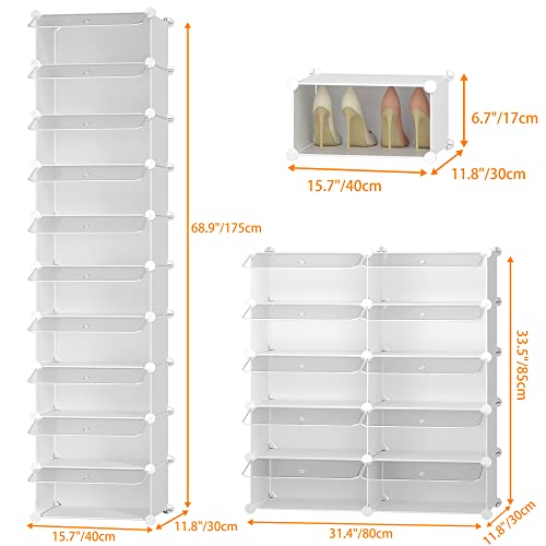 HOMIDEC Shoe Rack Cabinet, Tall 10-Tier Shoe Storage with Door, Hook, Dust-proof, Free Standing Shelf for 20 Pairs - Entryway, Hallway