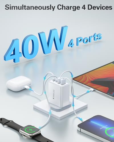Fast Charge USB C Plug: 40W Multi Charger for iPhone 16 to 11 Pro, Samsung, Dual USBC Power Adapter