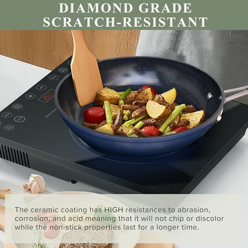 Nuwave Healthy Duralon Blue Ceramic Cookware Set, Scratch-Resistant, PFAS Free, Induction Ready, Oven Safe, Tempered Glass Lids