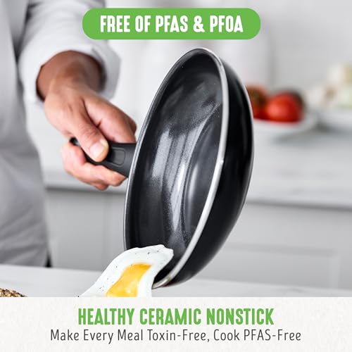 GreenLife Nonstick Cookware Set: 16-Piece Ceramic Pots & Pans, Dishwasher Safe, Oven Safe, Stay-Cool Handles, Black