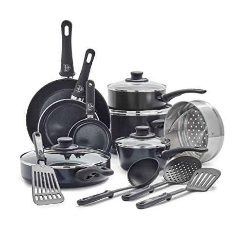 GreenLife Nonstick Cookware Set: 16-Piece Ceramic Pots & Pans, Dishwasher Safe, Oven Safe, Stay-Cool Handles, Black