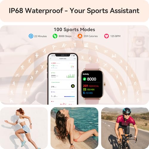 Women's Smartwatch Alexa Built-in, IP68 Waterproof Fitness Tracker, Bluetooth Call, Heart Rate Monitor, 100+ Sports Modes