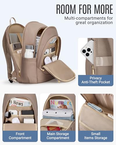 LIGHT FLIGHT Women's Laptop Backpack, 17.3 inch USB Charging, Water Resistant College Bookbag, Black Computer Backpack for Work