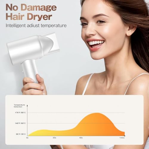 Quiet Ionic Hair Dryer: Fast Drying, Brushless Motor, Thermo-Control, Compact, 1 Nozzle - Home Salon Travel