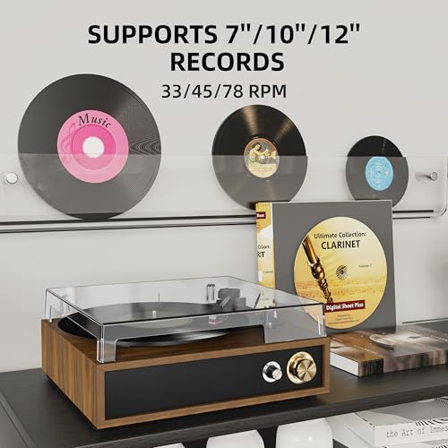 FYDEE Record Player: Bluetooth, Stereo Speakers, 3 LP Sizes