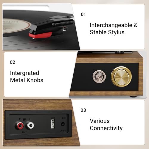 FYDEE Record Player: Bluetooth, Stereo Speakers, 3 LP Sizes