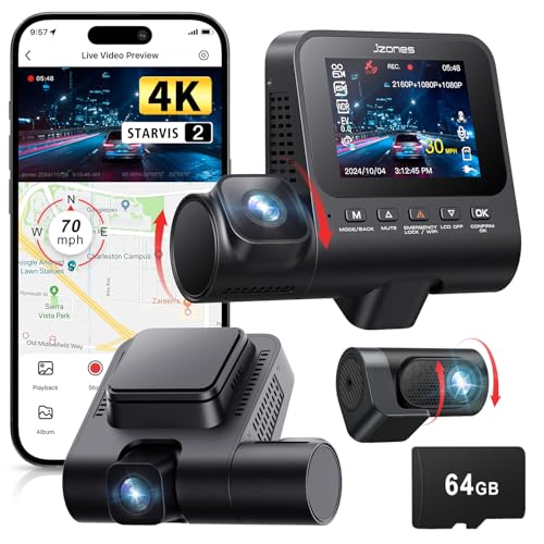 STARVIS 2 Sensor 4K+1080P Dash Cam Set with HDR Night Vision - 3 Channel Car Camera Kit, GPS & 64GB Card