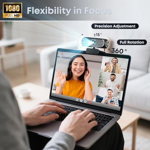 Shcngqio HD Webcam: 1080P, Mic, Noise Cancellation, Privacy, Wide-Angle Lens, Light Correction, USB for Laptop, Desktop, PC, Mac