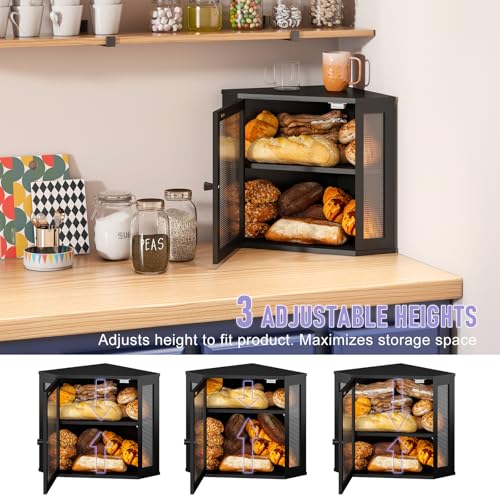 Wieghda Farmhouse Acrylic Bread Box with Wavy Door Panel - White, Large Food Storage Container for Kitchen Counter