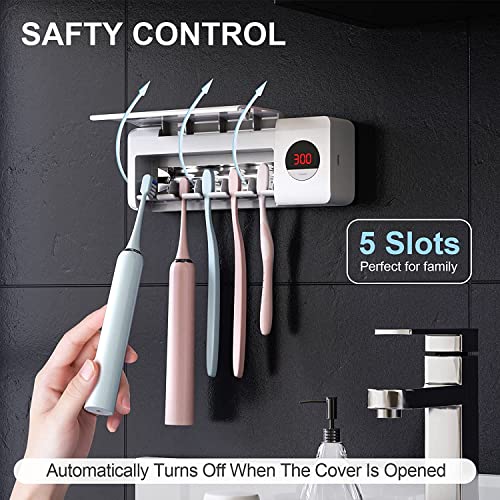 DSHOW UV Toothbrush Sanitizer Holder with Sterilizer - Bathroom Organizer for Family - 2000mAh Charging - White