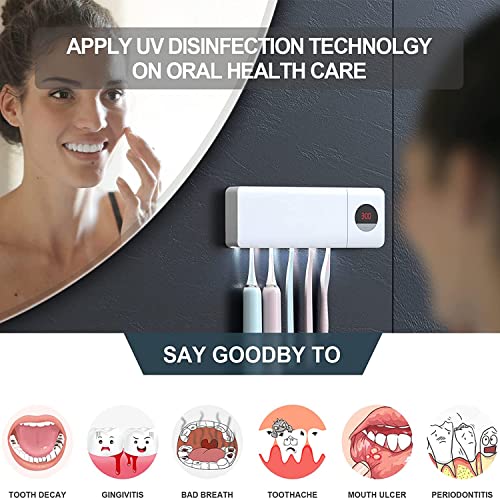 DSHOW UV Toothbrush Sanitizer Holder with Sterilizer - Bathroom Organizer for Family - 2000mAh Charging - White