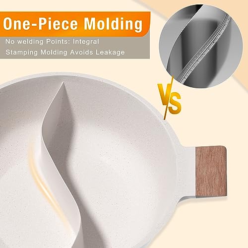 DEZIN 5-QT Dual-Flavor Shabu Pot: Nonstick 12-Inch Hotpot for Cooktops