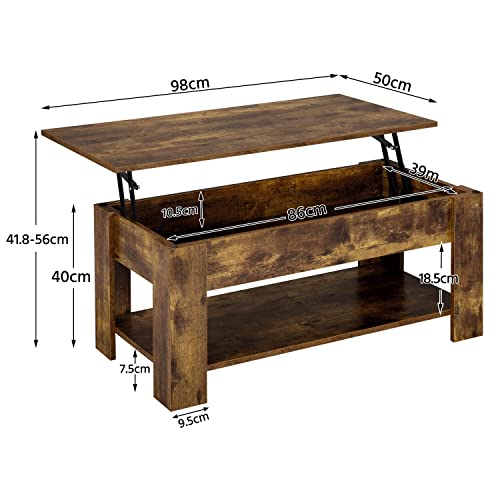 Yaheetech Lift Up Coffee Table: Wooden Tea Table with Hidden Storage - Rustic Brown, Living Room Furniture
