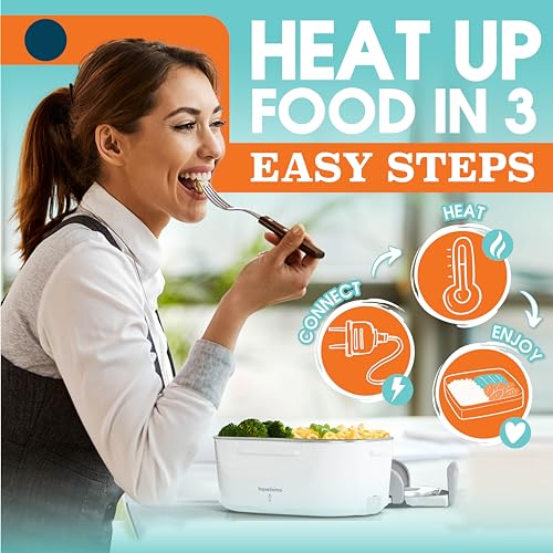 TRAVELISIMO 80W Electric Lunch Box Food Heater 1.5L Portable Warmer for Travel & Office - Stainless Steel Lunchbox