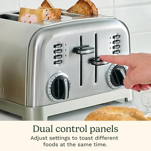 Cuisinart 4 Slice Stainless Steel Toaster, Extra-Wide Slots, Defrost & Reheat Functions, Toast Bread, Bagels, Pastries
