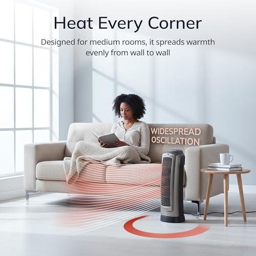 Lasko Ceramic Tower Heater: Adjustable Thermostat, Remote Control, Timer - 23 inch, 1500W