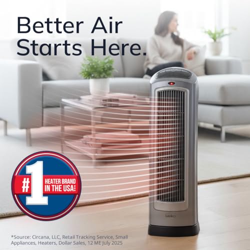 Lasko Ceramic Tower Heater: Adjustable Thermostat, Remote Control, Timer - 23 inch, 1500W