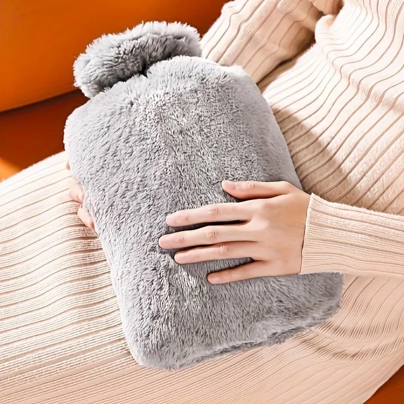 Cozy 1L Hot Water Bottle with Soft Cover - Durable Leak-Resistant Grey