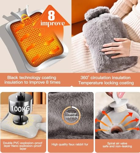 Cozy 1L Hot Water Bottle with Soft Cover - Durable Leak-Resistant Grey