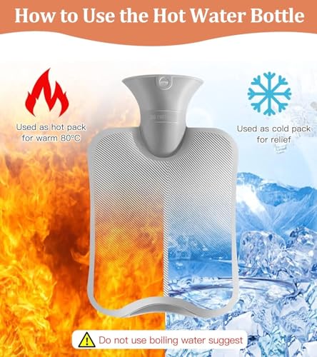 Cozy 1L Hot Water Bottle with Soft Cover - Durable Leak-Resistant Grey