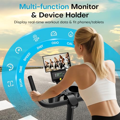 SLUNSE Adjustable Magnetic Spin Bike for Home Gym, Smart APP, Dumbbell Rack