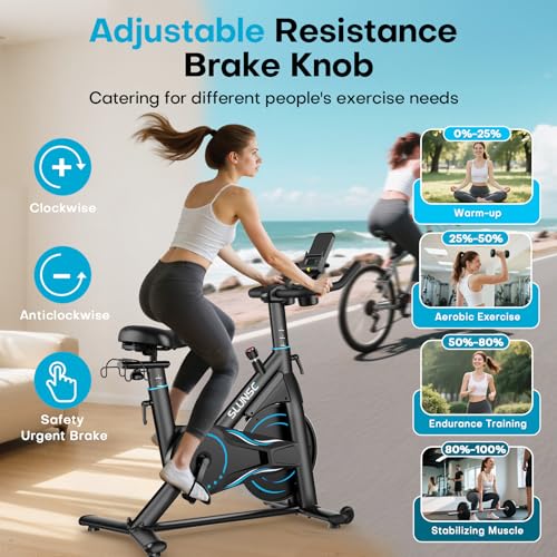 SLUNSE Adjustable Magnetic Spin Bike for Home Gym, Smart APP, Dumbbell Rack