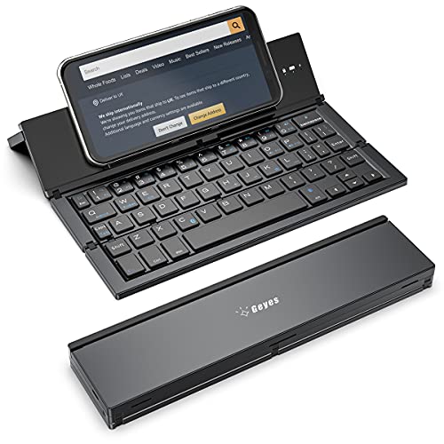Geyes Foldable Bluetooth Keyboard: Portable Wireless Rechargeable for iOS, Android, Windows - Smartphone Compatibility