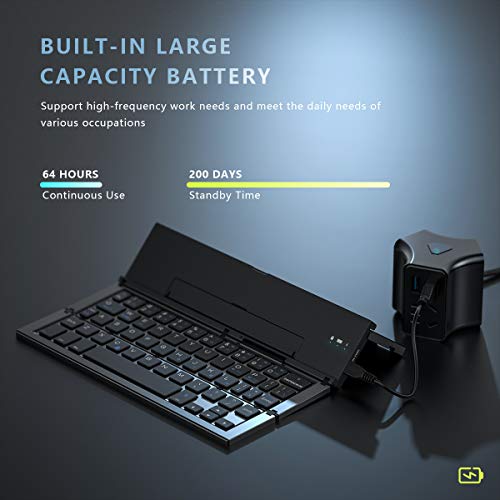 Geyes Foldable Bluetooth Keyboard: Portable Wireless Rechargeable for iOS, Android, Windows - Smartphone Compatibility