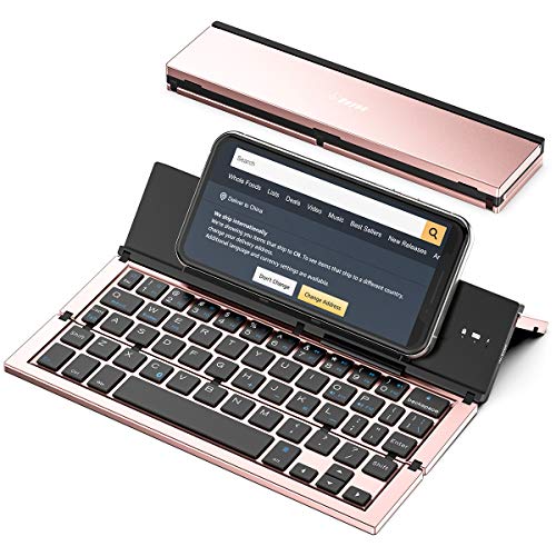 Geyes Foldable Bluetooth Keyboard for iPhone & iPad, Samsung - Portable Travel Keyboard - Rose Gold