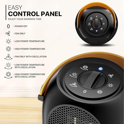 Brand Portable Electric Heater Fan, Energy Efficient PTC Space Heater with Safety Features, 6 Adjustable Modes for Office Room