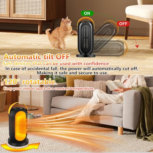 Brand Portable Electric Heater Fan, Energy Efficient PTC Space Heater with Safety Features, 6 Adjustable Modes for Office Room