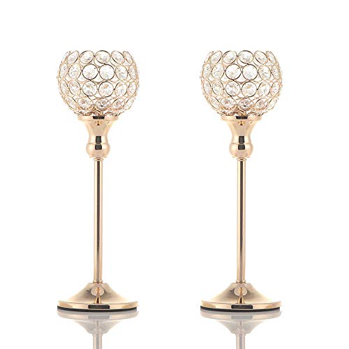 VINCIGANT Crystal Candle Holder Gold, Living Room Decor, 2pcs 33 inch Tall