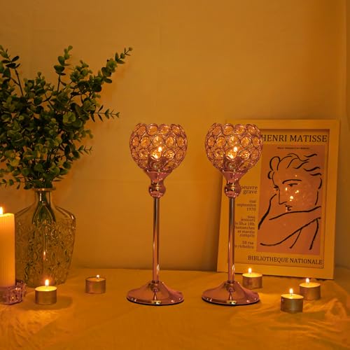 VINCIGANT Crystal Candle Holder Gold, Living Room Decor, 2pcs 33 inch Tall